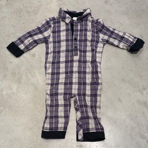 Cozy Plaid Purple and White Kids Footie 24m